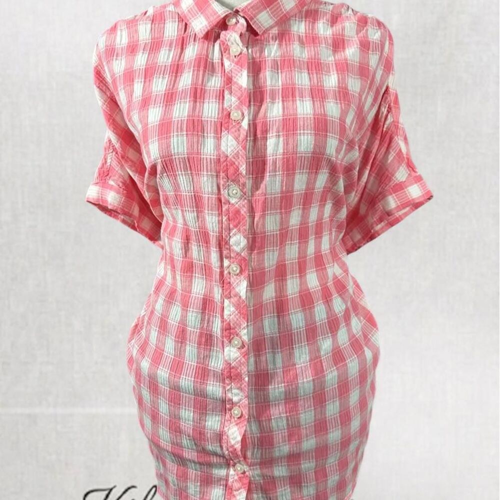 Coquette Babydoll Pink and White Gingham Style Button Top